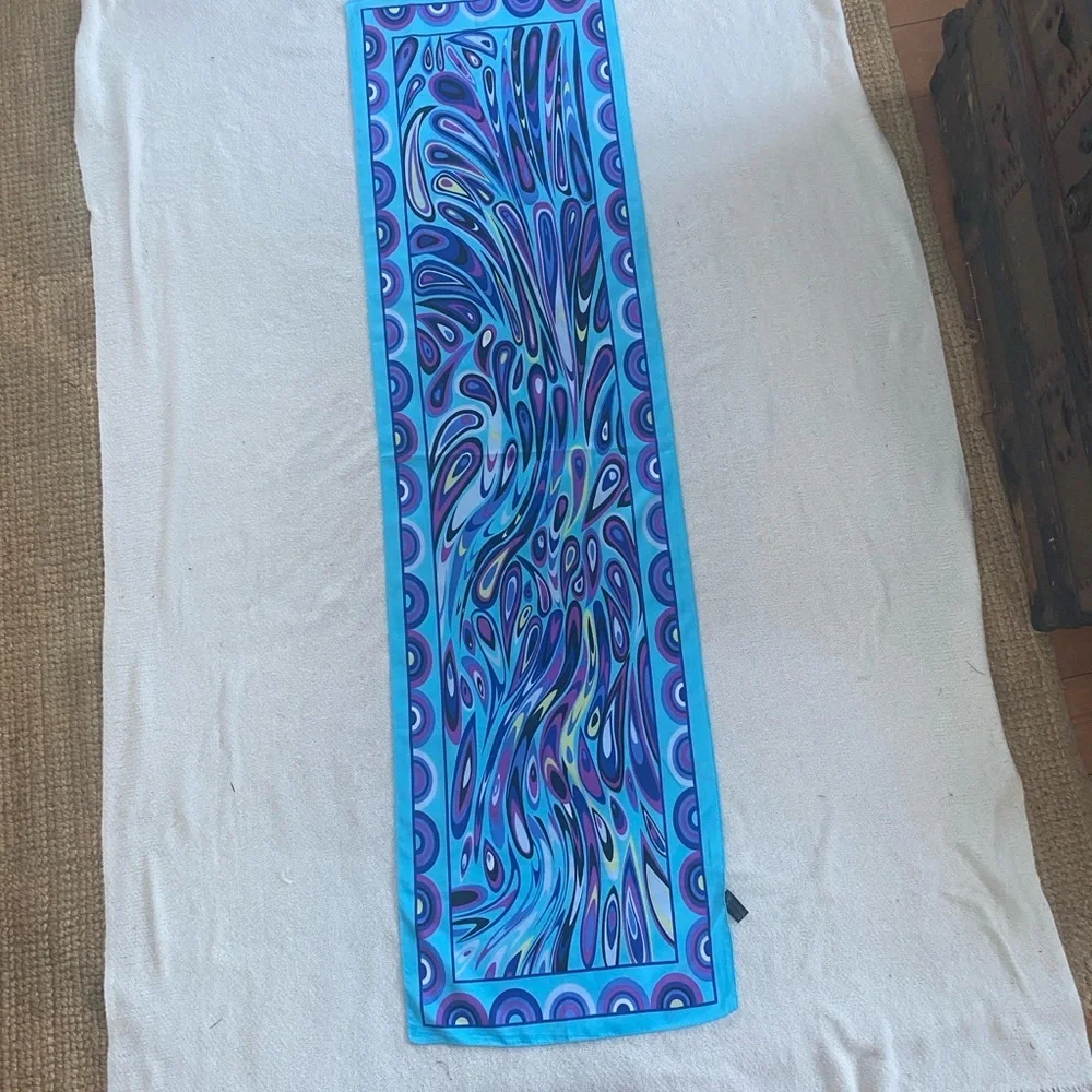 Blue and Purple Patterned Long Silk Scarf
